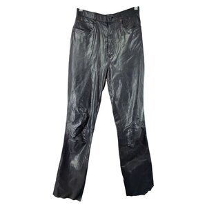 Vintage Black Leather Pants By Sartell Korea Size S 26x33 Unisex‎ Fully Lined